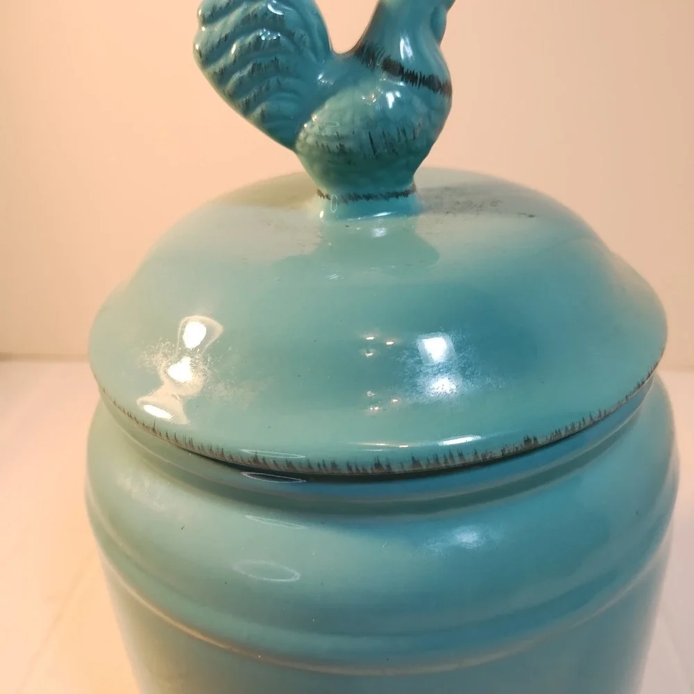 Valencia Collection Aqua Blu Canister Air Tight Rooster Lids & Chalkboard Front